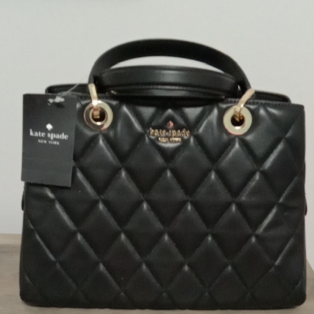 kate spade Quilted Black Leather Top-Handle Bag NWTGS